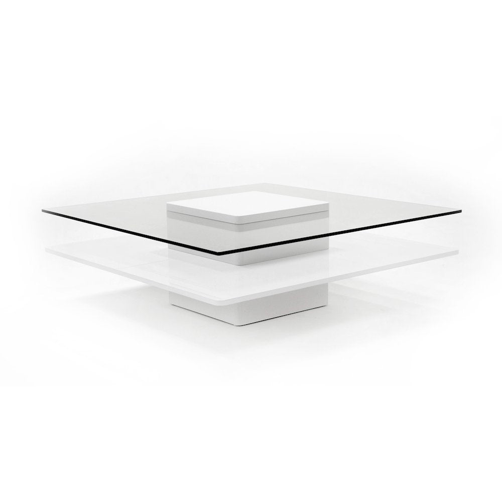Modrest Clarion - Modern White & Clear Glass Coffee Table