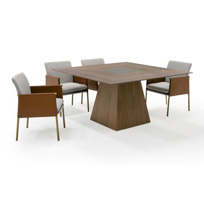 Modrest Cora- Modern Walnut and Black Tempered Glass Dining Table