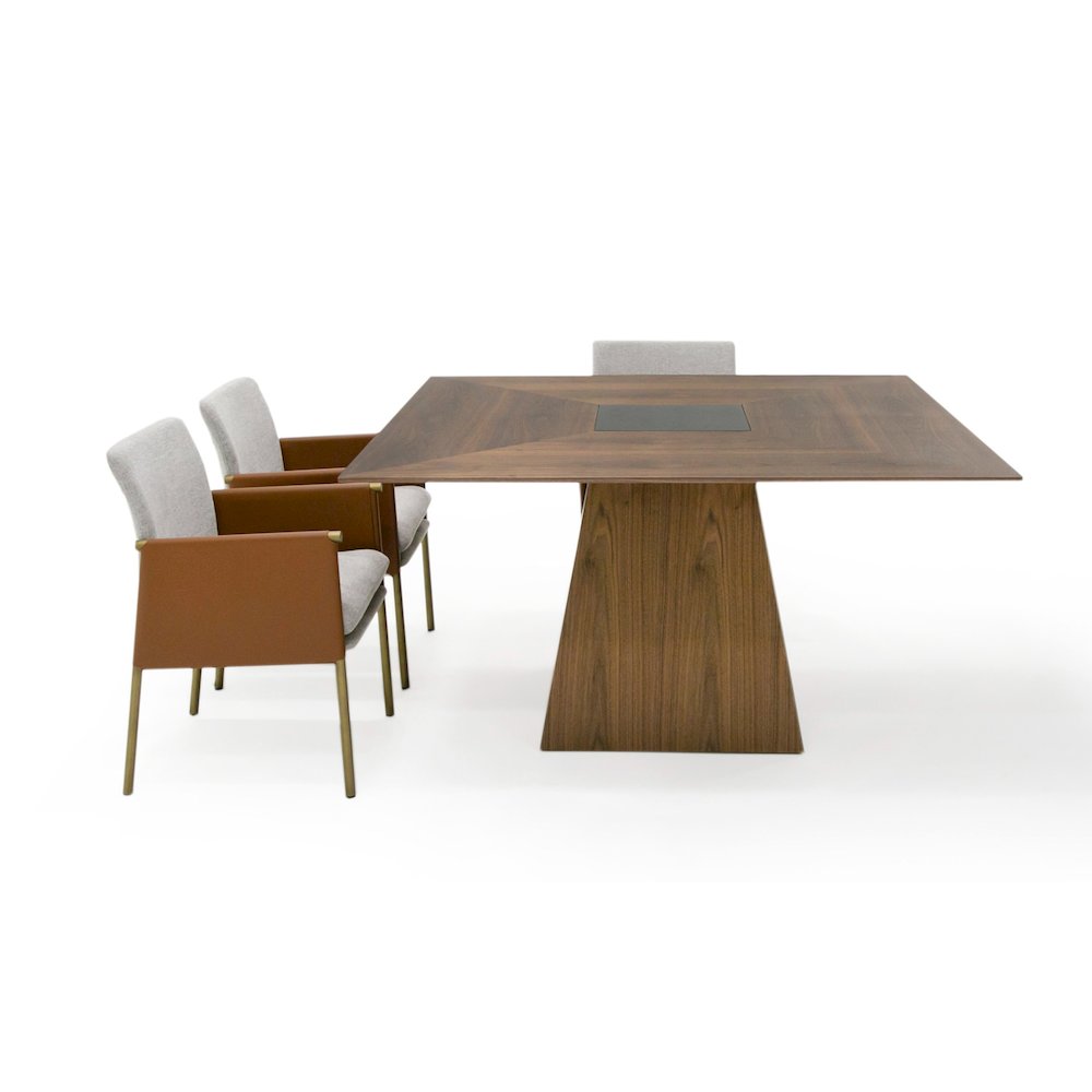 Modrest Cora- Modern Walnut and Black Tempered Glass Dining Table