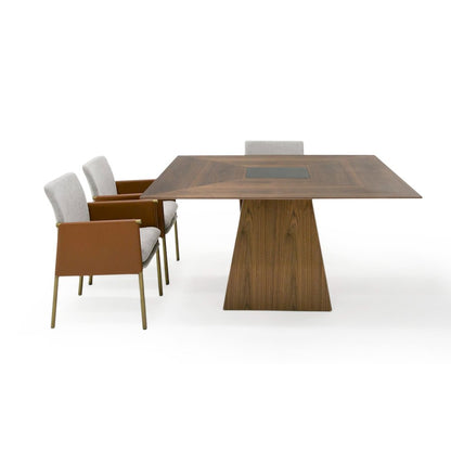 Modrest Cora- Modern Walnut and Black Tempered Glass Dining Table