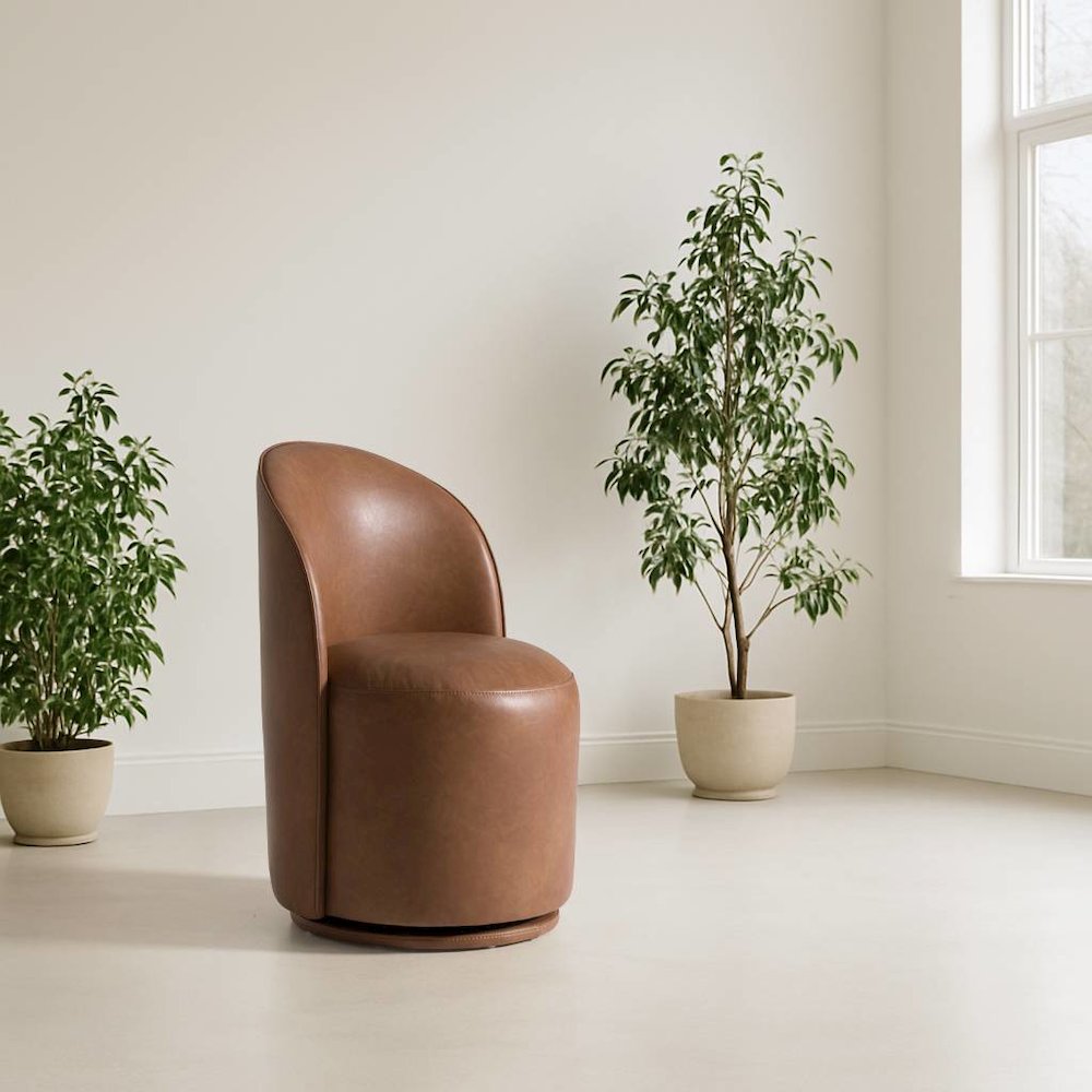 Correa - Modern Brown Vegan Leather Swivel Dining Chair