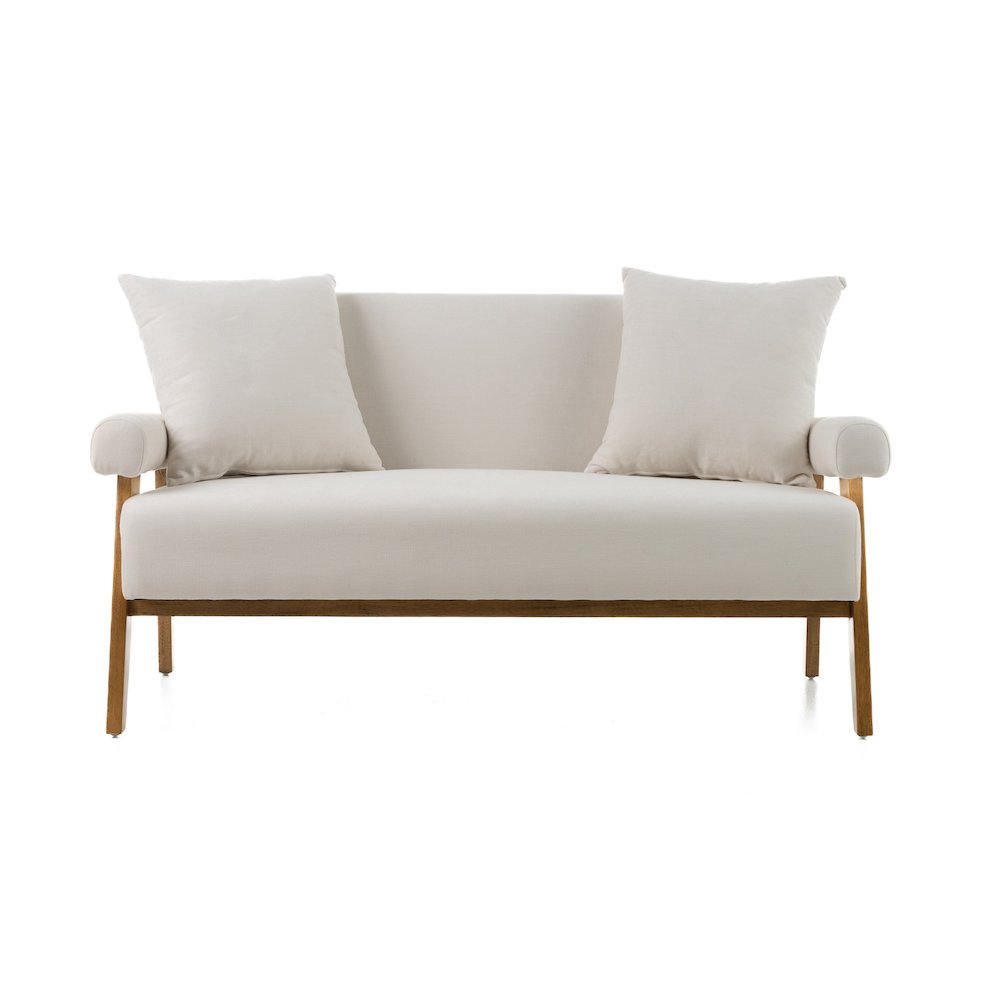 Modrest Cynthia - Modern White Fabric + Wood Loveseat