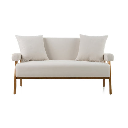 Modrest Cynthia - Modern White Fabric + Wood Loveseat
