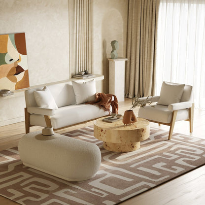 Modrest Cynthia - Modern White Fabric + Wood Loveseat