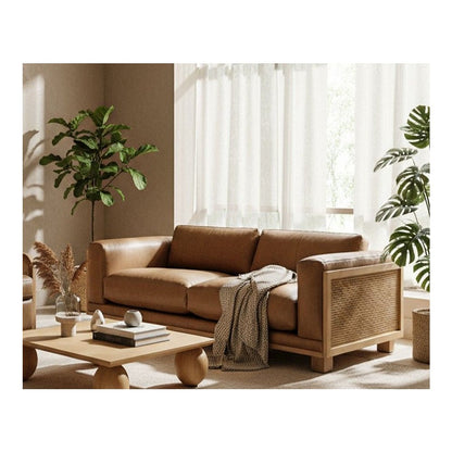 Danson - Modern Tan Leather Wicker Sofa