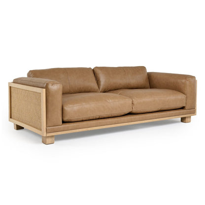 Danson - Modern Tan Leather Wicker Sofa