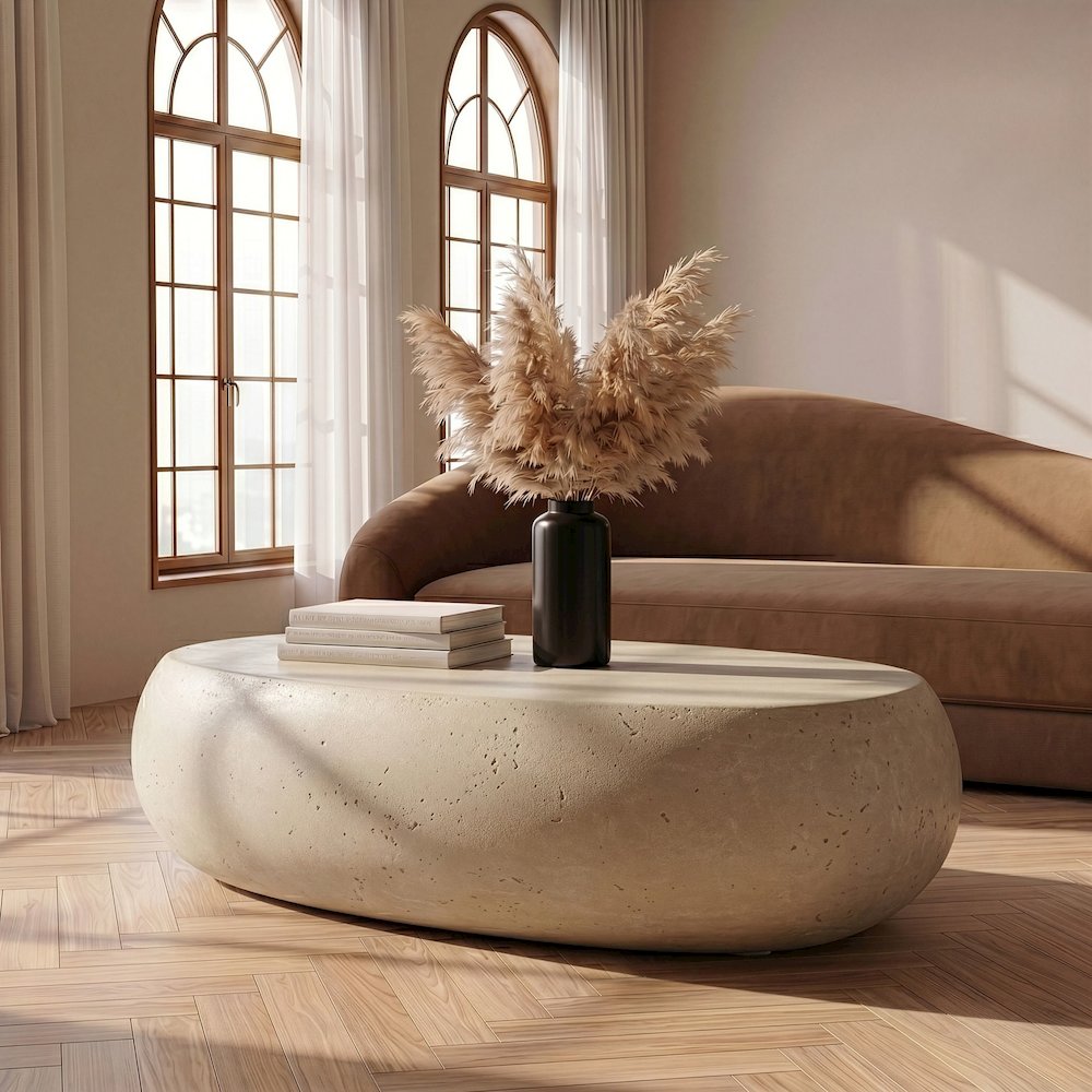 Denny - Modern Beige Fiberform Large Oval Coffee Table