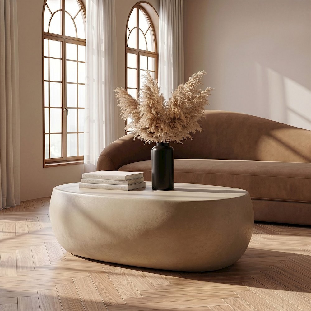 Denny - Modern Beige Fiberform Oval Coffee Table
