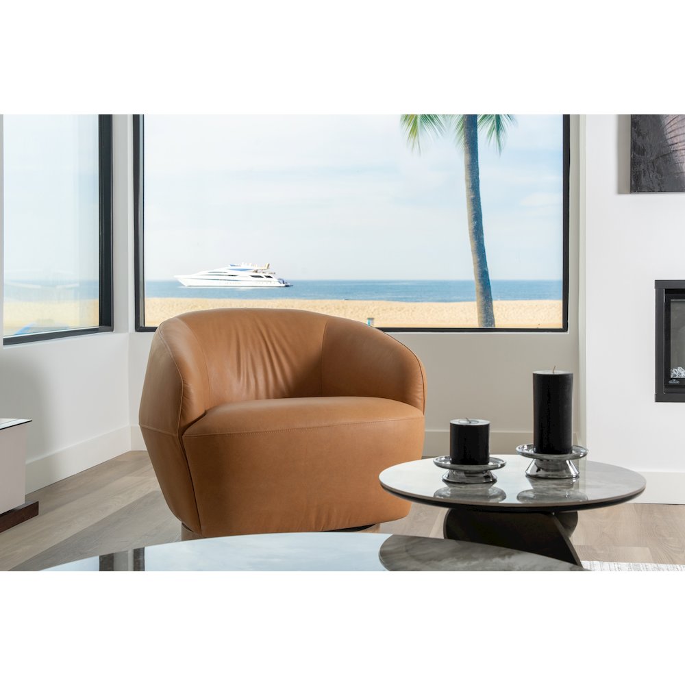Divani Casa Agatha - Modern Tan Leather Swivel Accent Chair