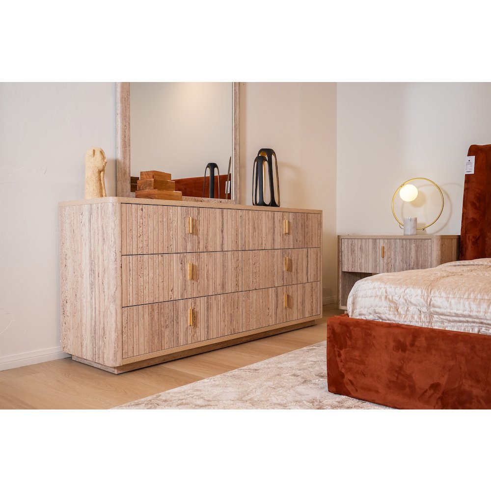 Nova Domus Roma - Modern Faux Travertine + Gold Dresser