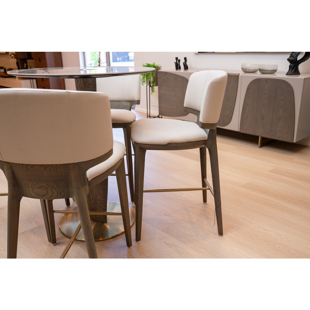 Mid-Century Modern Beige Vegan Leather + Grey Ash Counter Chair