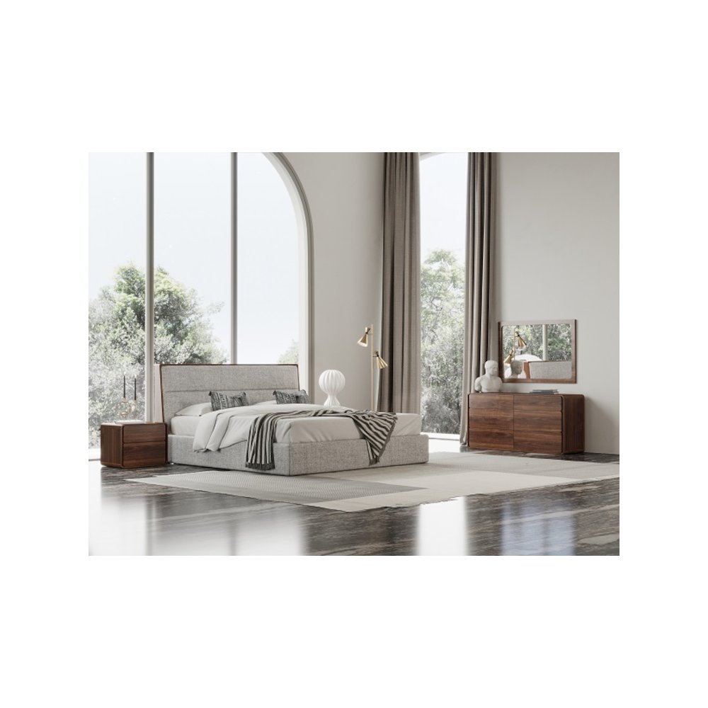 Modrest Dustin - Queen Modern Grey and Walnut Platform Bed