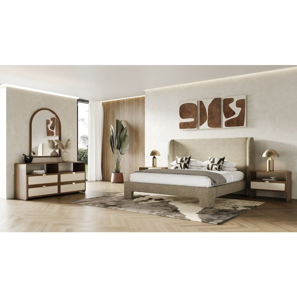 Emilio - Modern Beige Fabric Eastern King Bed