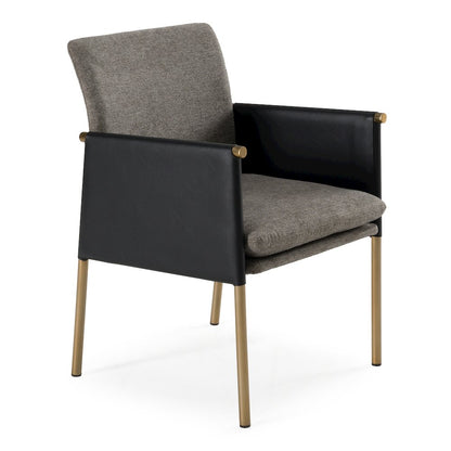 Engel - Modern Dark Grey Vegan Leather, Grey Fabric, Antique Brass Dining Chair