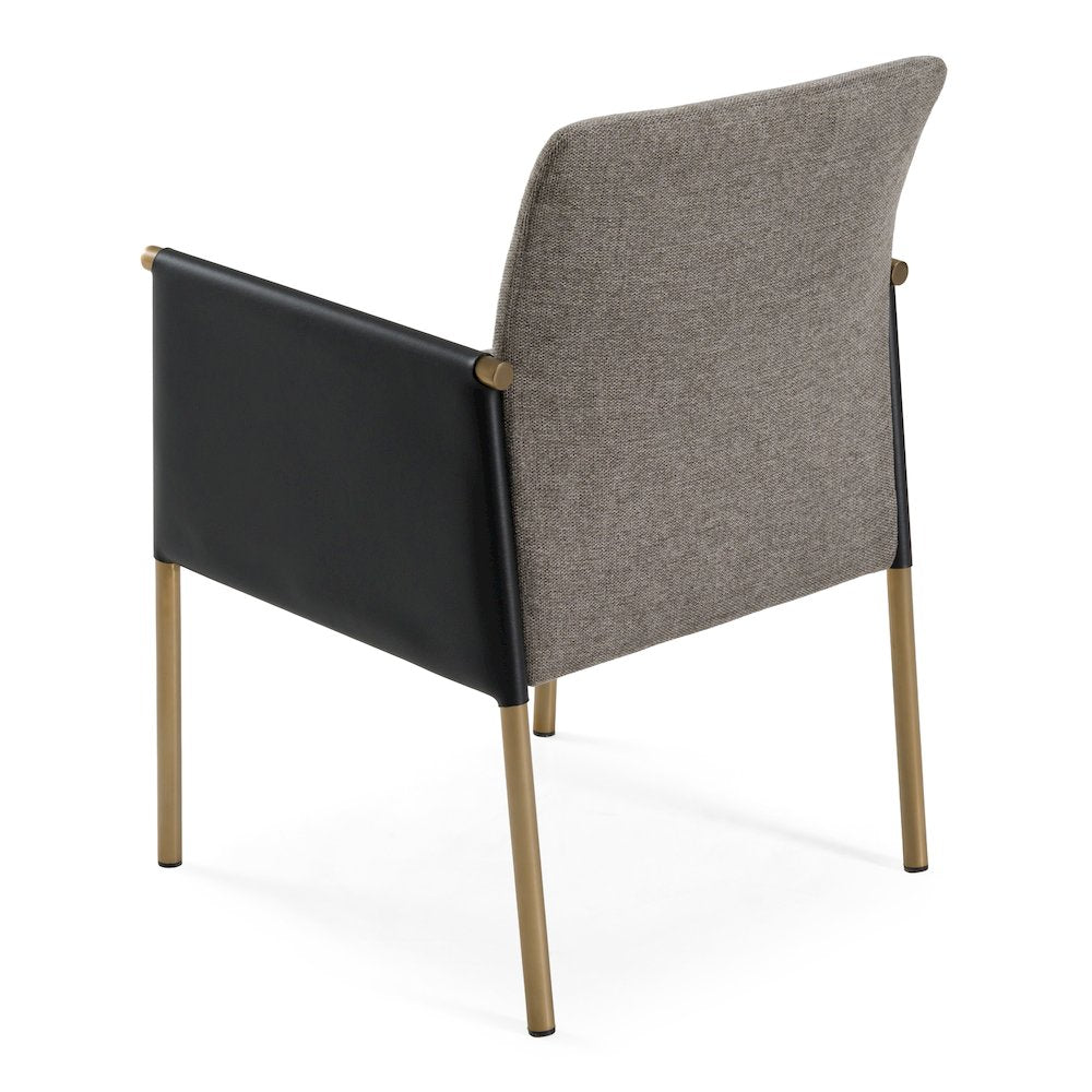 Engel - Modern Dark Grey Vegan Leather, Grey Fabric, Antique Brass Dining Chair