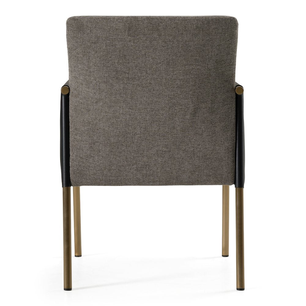 Engel - Modern Dark Grey Vegan Leather, Grey Fabric, Antique Brass Dining Chair