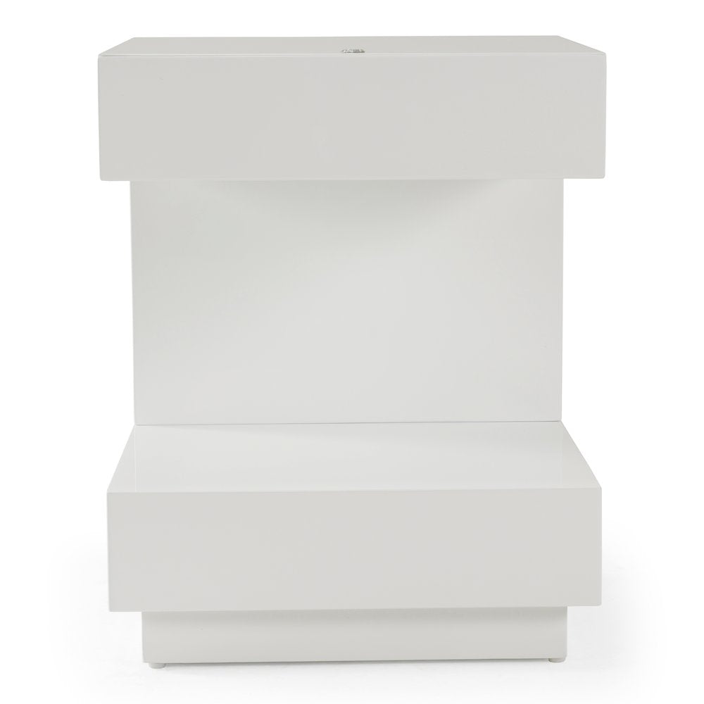 Esso Modern White Glossy Tall Nightstand