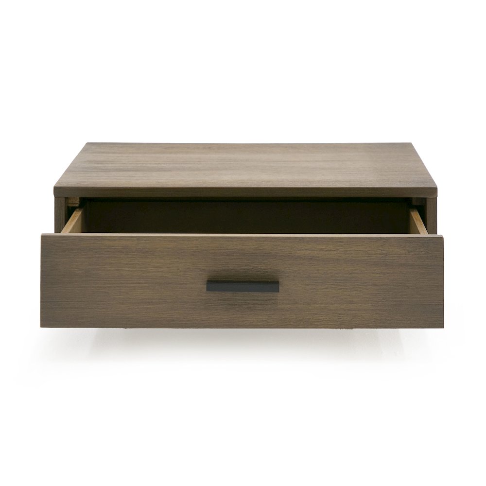 Queen Contemporary Walnut and Grey Bed with Two Nightstands