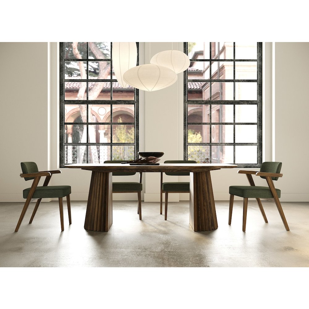 Sacks - Mid-Century Modern Green Fabric + Walnut Dining Chair