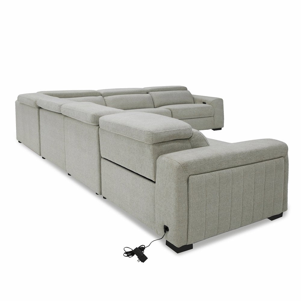 Gering - Modern Beige Fabric Sectional Sofa With 2 Power Recliners