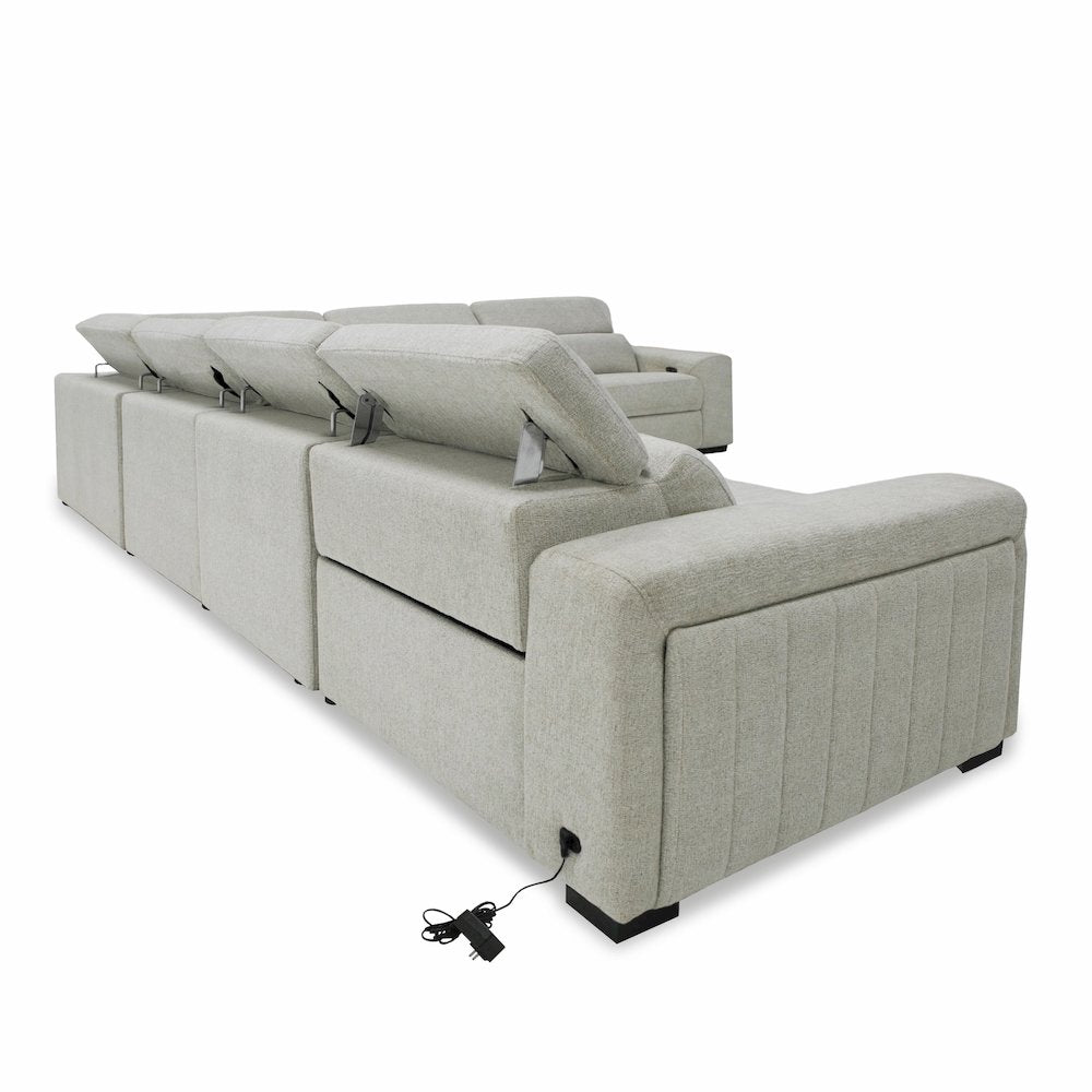 Gering - Modern Beige Fabric Sectional Sofa With 2 Power Recliners
