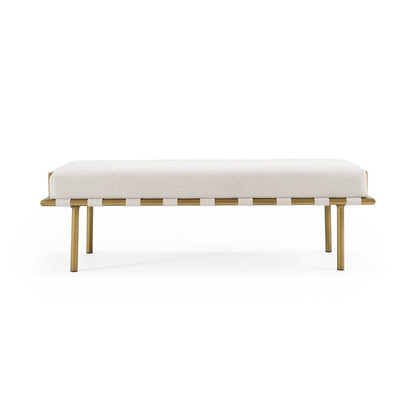 Modrest Hathaway - Modern Beige Fabric + Antique Brass Dining Bench