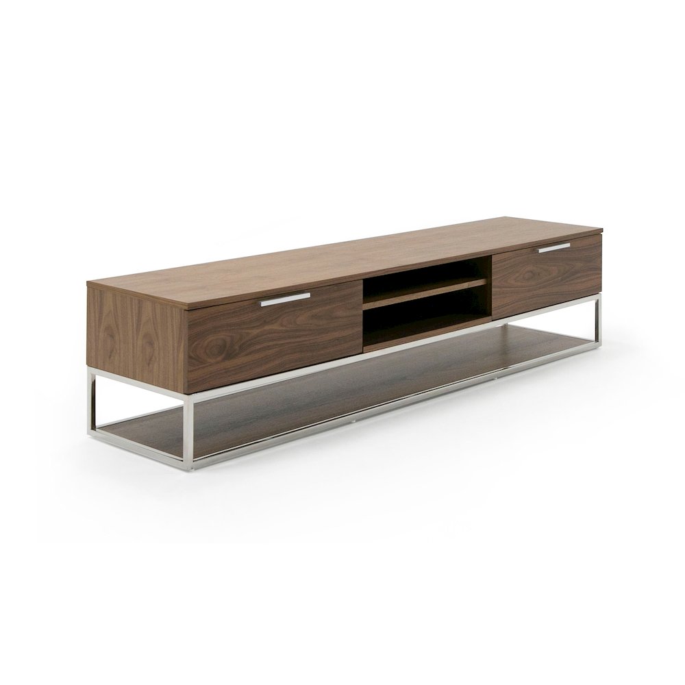 Modrest Heloise - Modern Walnut and Stainless Steel TV Stand