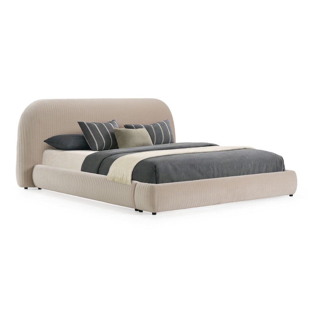 Queen Hortman - Modern Off-White Fabric Bed