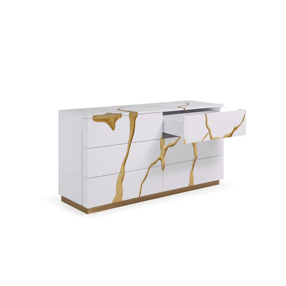 Modrest Aspen Modern Wide White and Gold Dresser