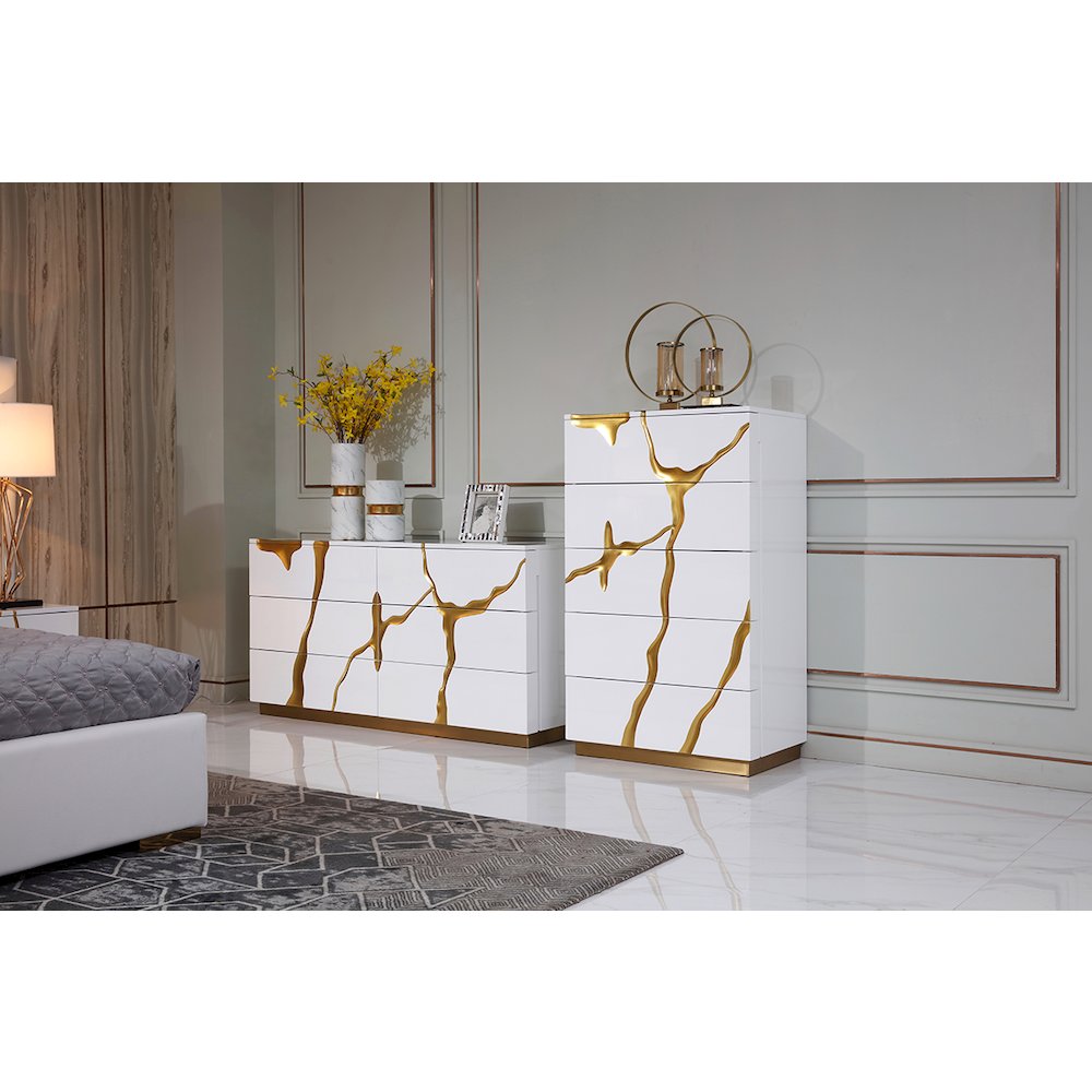 Modrest Aspen Modern Wide White and Gold Dresser