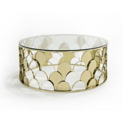 Modrest Javier Modern Glass & Gold Round Coffee Table