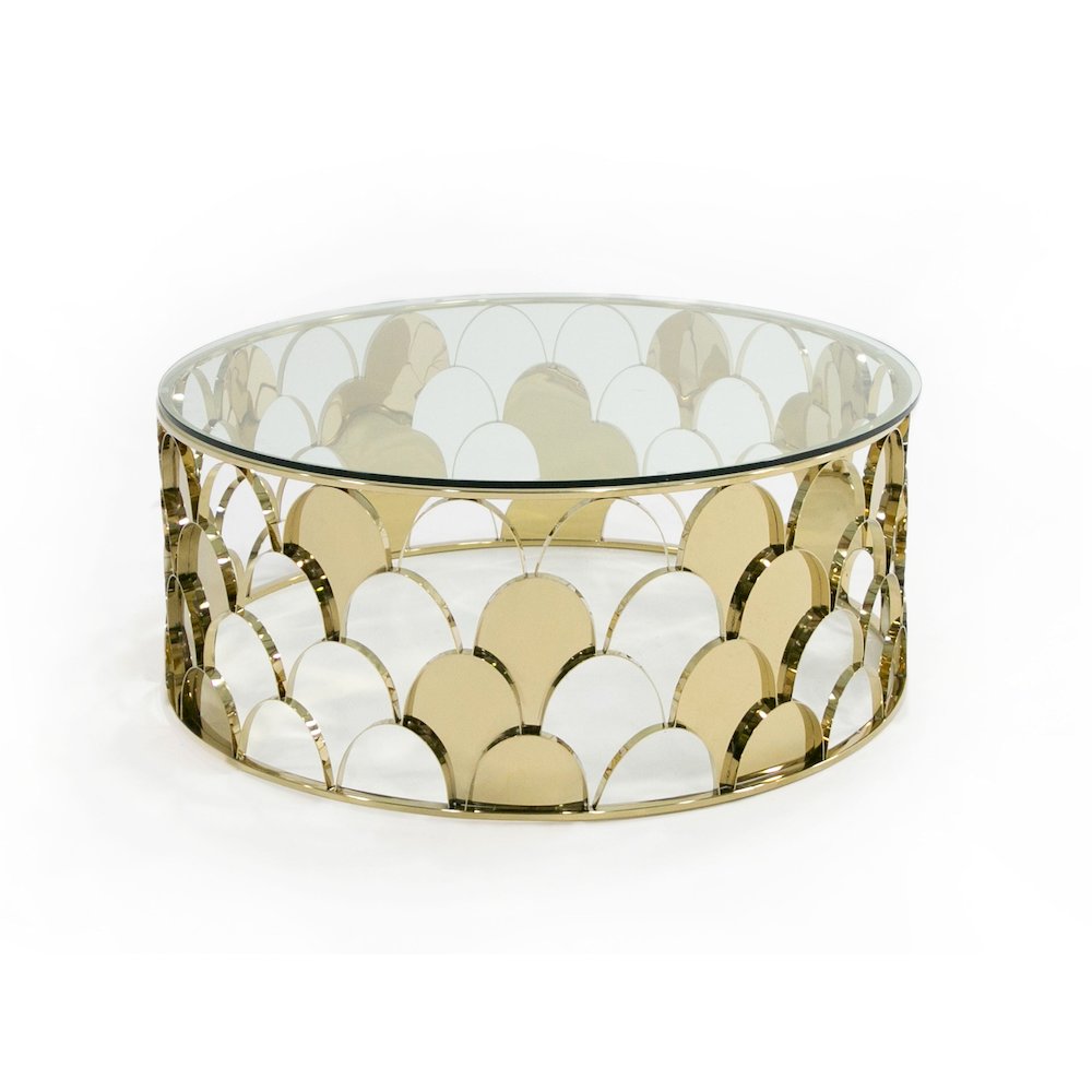 Modrest Javier Modern Glass & Gold Round Coffee Table