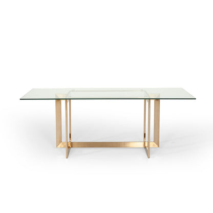 Keaton Modern Glass and Brass Dining Table