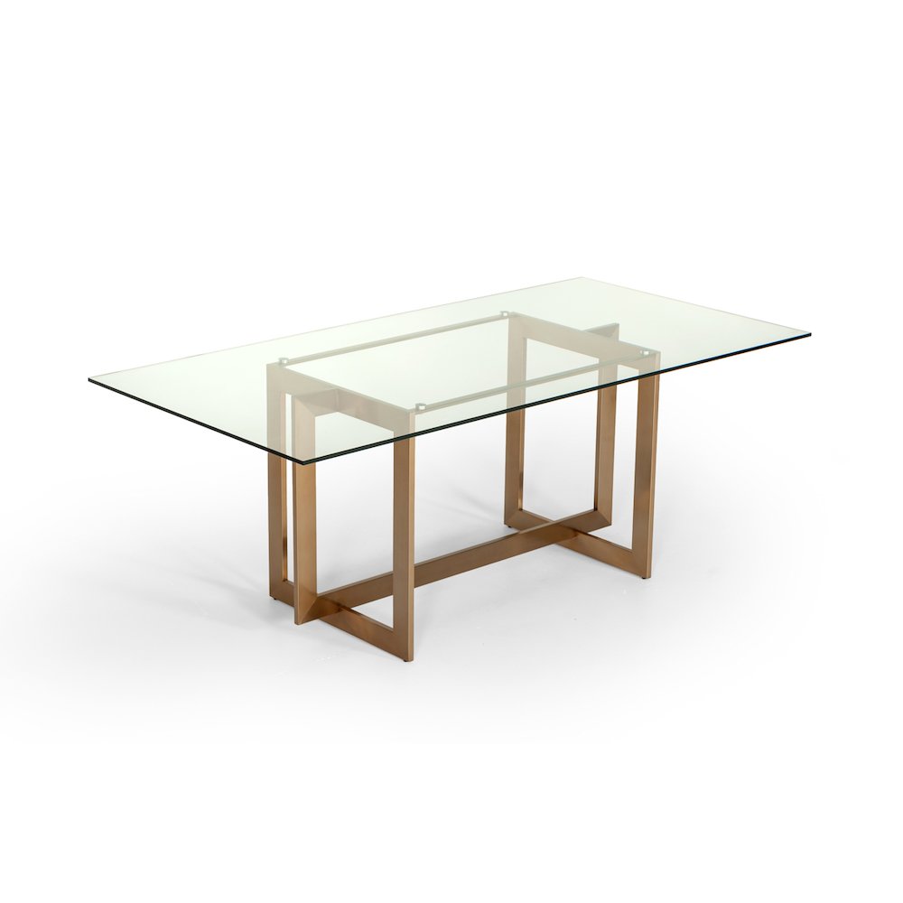 Keaton Modern Glass and Brass Dining Table