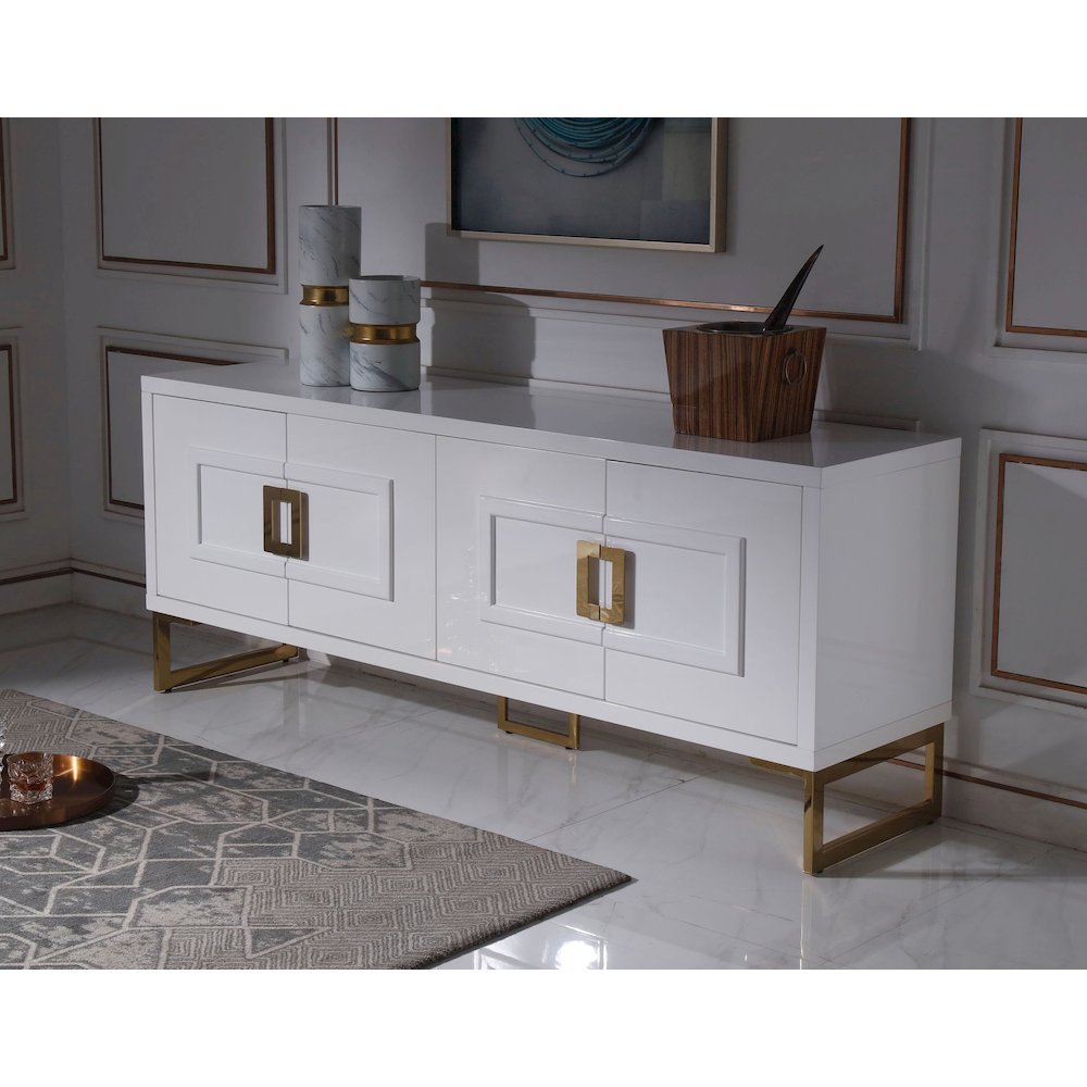 Modrest Leah - Contemporary White High Gloss & Champagne Gold Buffet