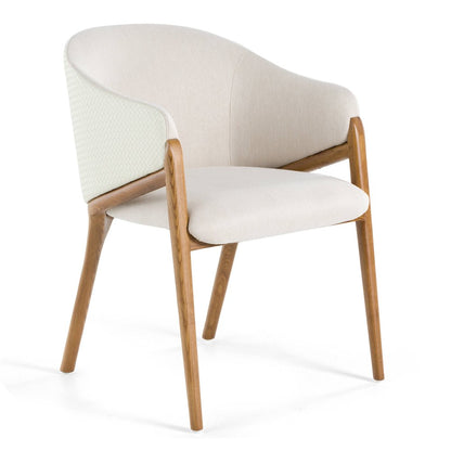 Modrest Lunde Cream Fabric and Walnut Arm Dining Chair
