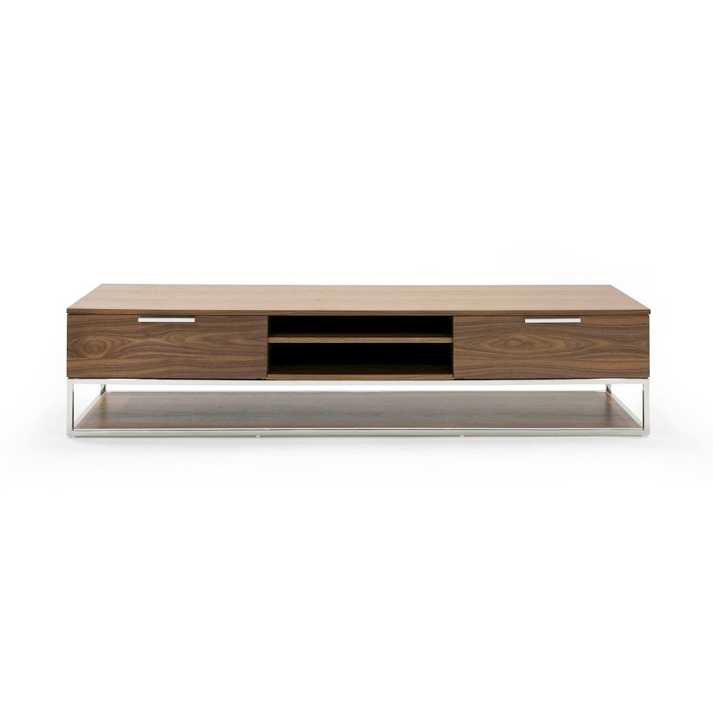 Modrest Heloise - Modern Walnut and Stainless Steel TV Stand