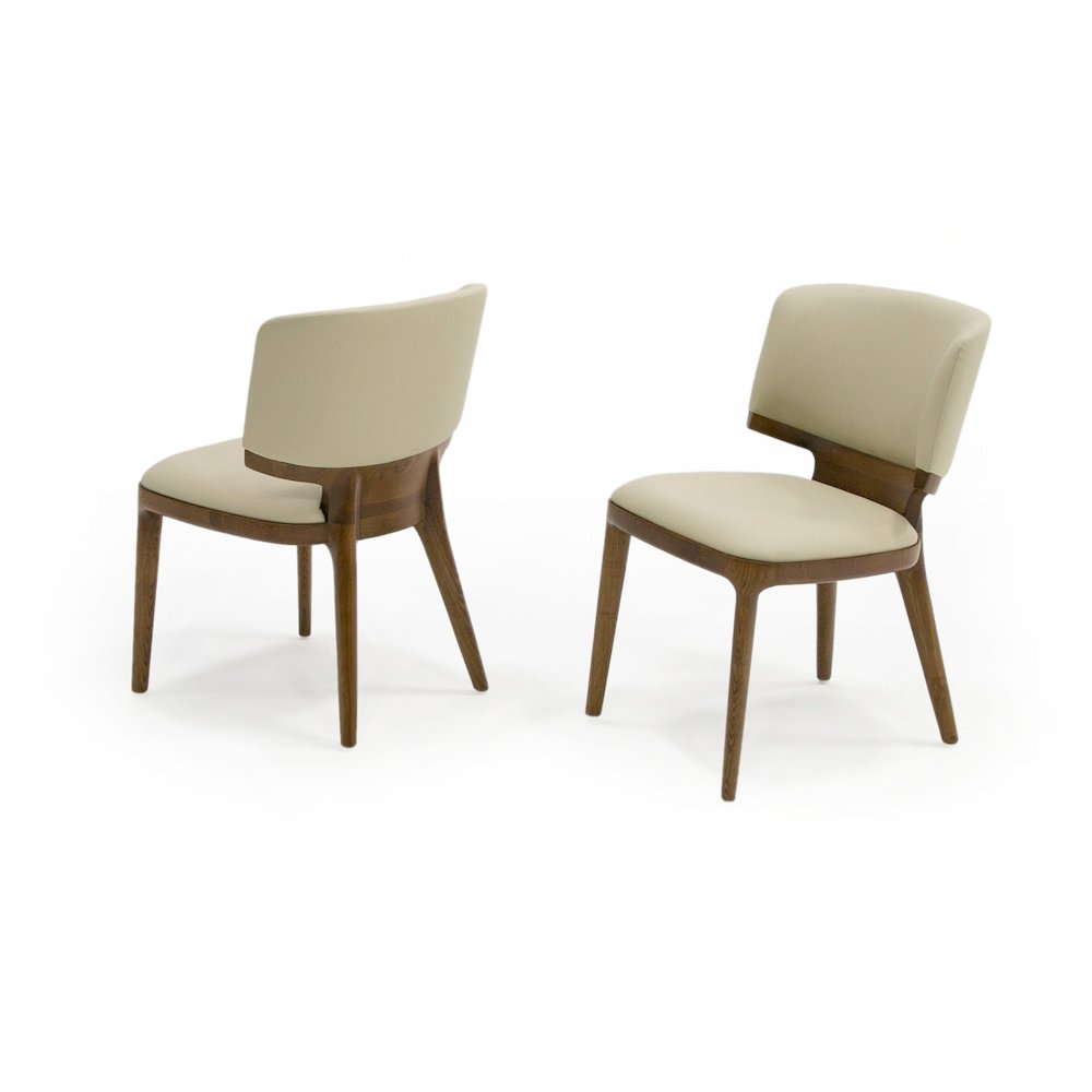 Contemporary Beige Leatherette and Walnut Set of 2 Dining Chair