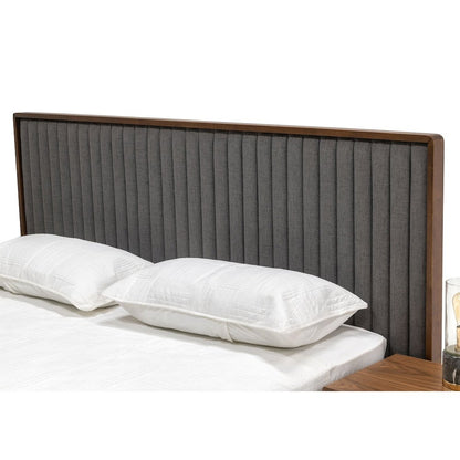 Metcalf - Mid-Century Walnut and Grey Queen Bed with Two Nightstands