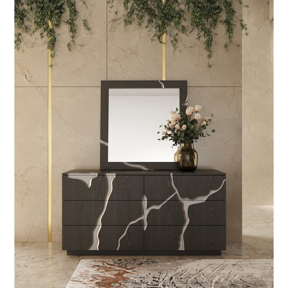 Modrest Aspen - Modern Matte Brown Ash & Silver Mirror