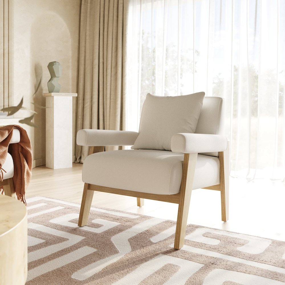Modrest Cynthia - Modern White Fabric + Wood Accent Chair