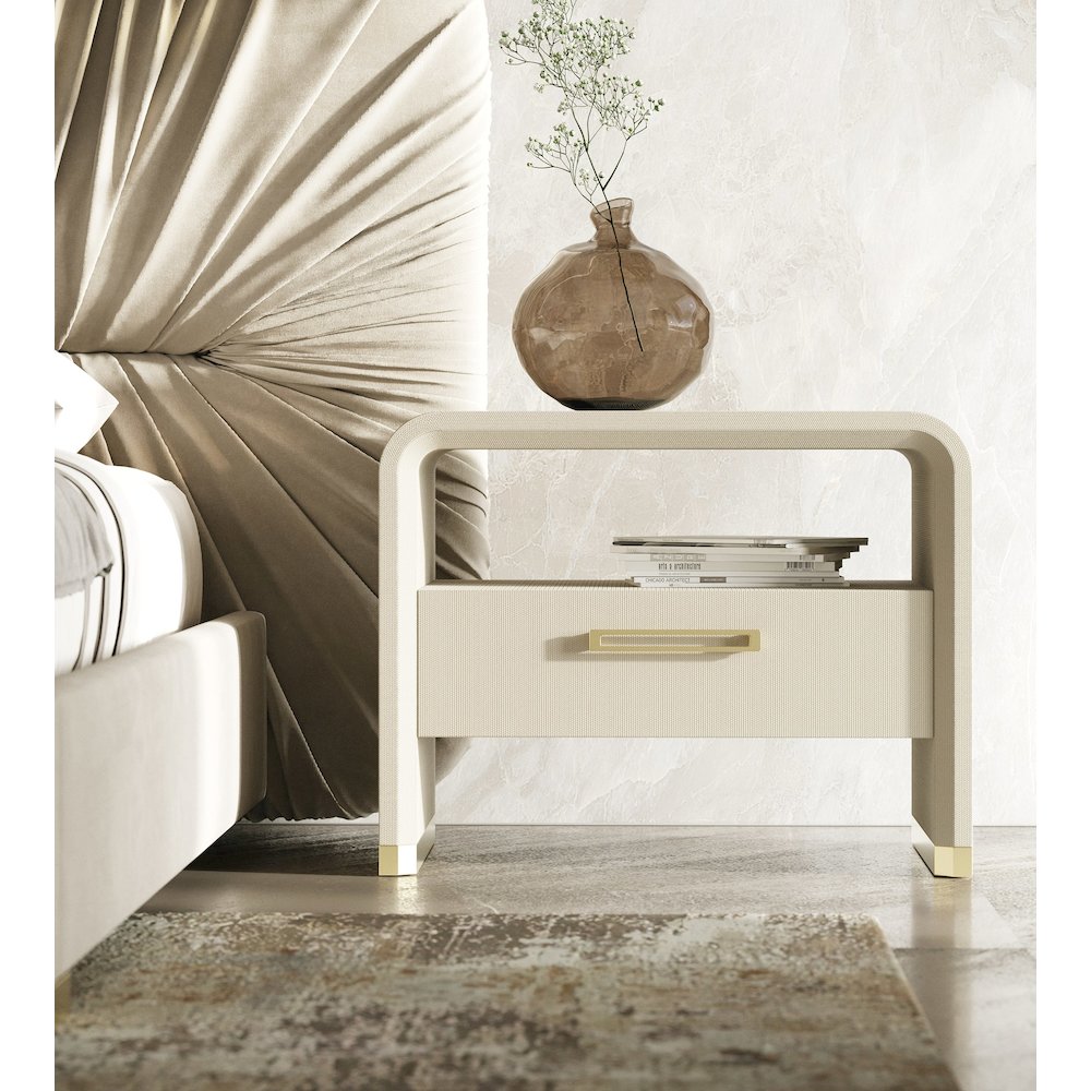 Modrest Florence - Modern Beige Shagreen + Gold Nightstand