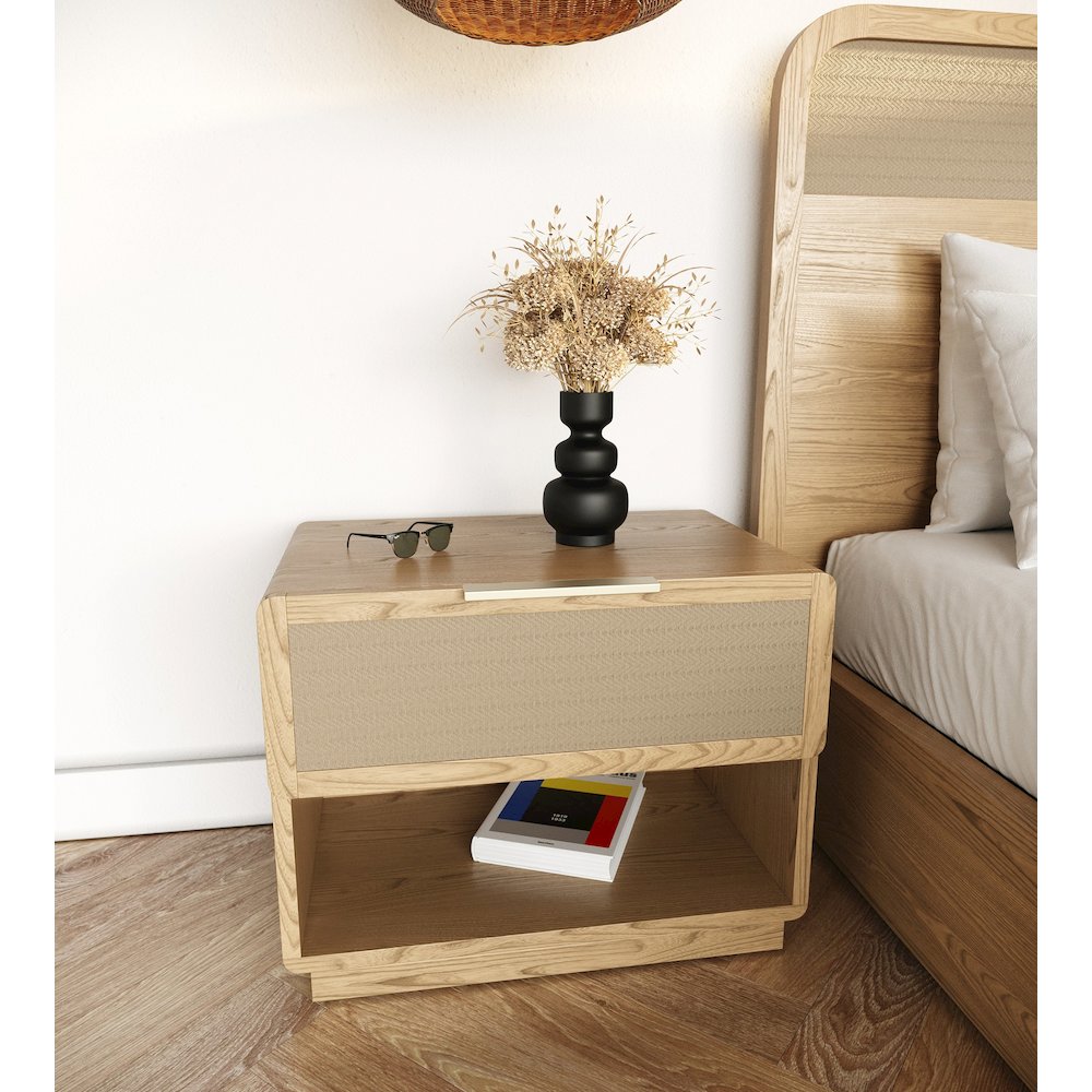 Modrest Gavin - Modern Natural Ash + Rattan Nightstand
