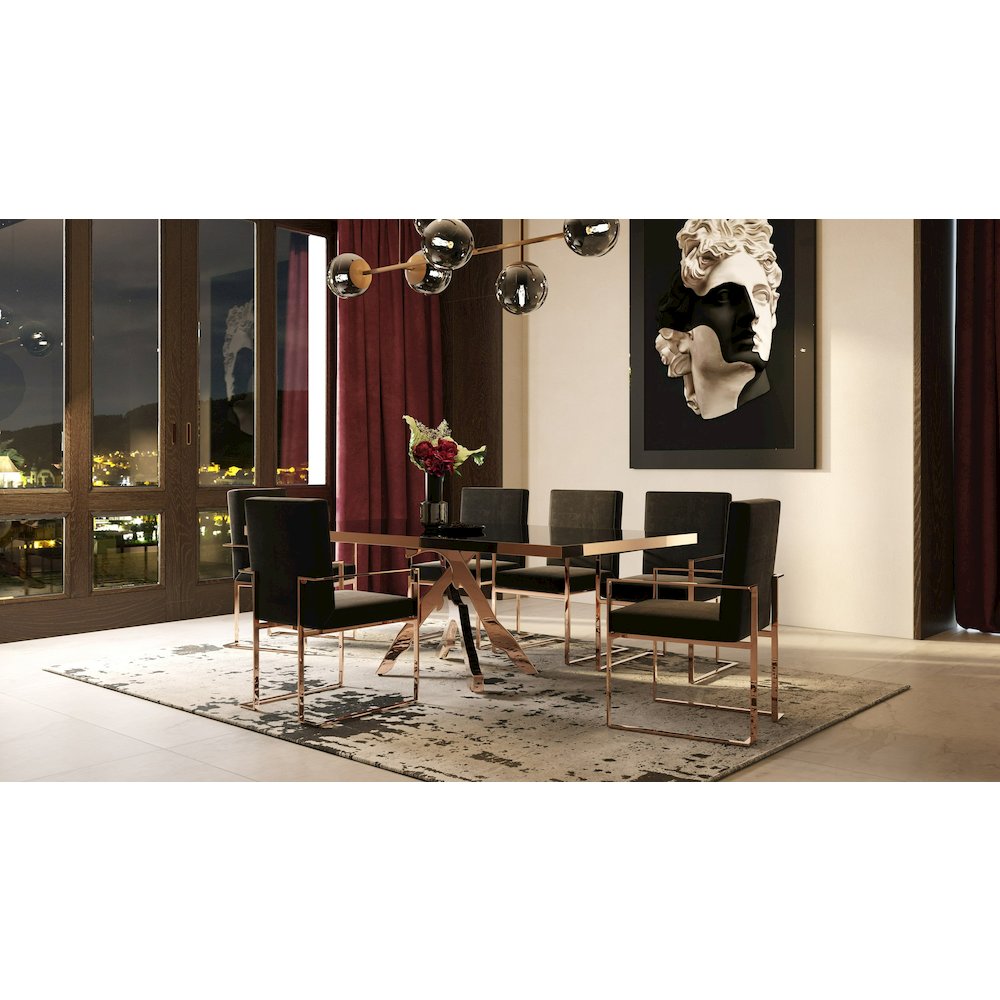 Modrest Trea - Modern Black Velvet & Rosegold Dining Chair