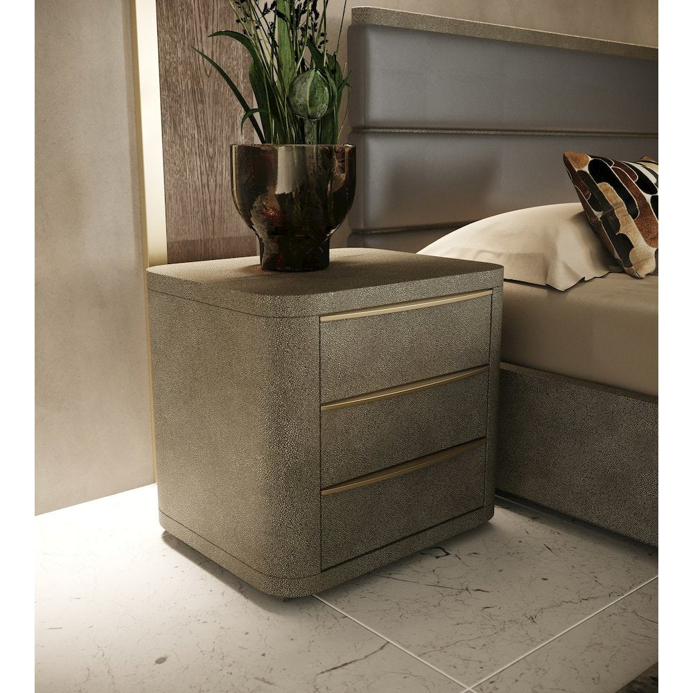 Modrest Lois - Modern Beige Shagreen + Brass Nightstand