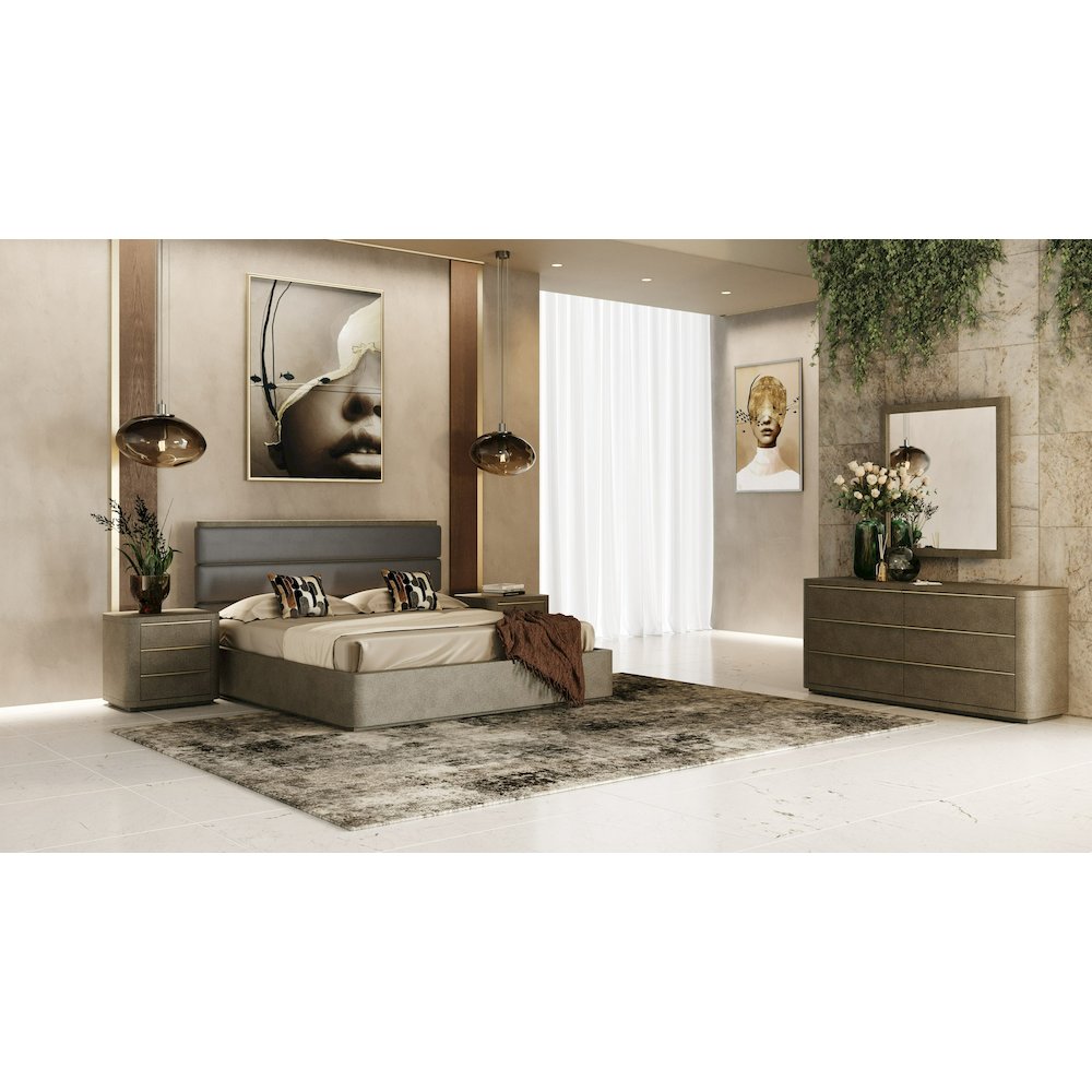 Modrest Lois - Modern Beige Shagreen + Brass Nightstand