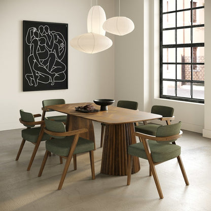 Sacks - Mid-Century Modern Green Fabric + Walnut Dining Chair