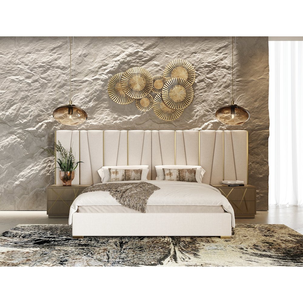 Modrest Nixa - Modern Wide Birch + Brushed Bronze Nightstand