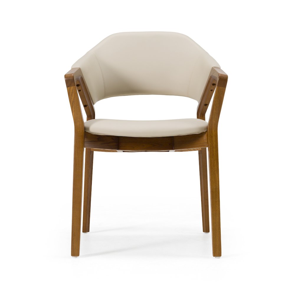 Modrest Ocasio - Mid-Century Modern Cream Vegan Leather + Walnut Dining Chair