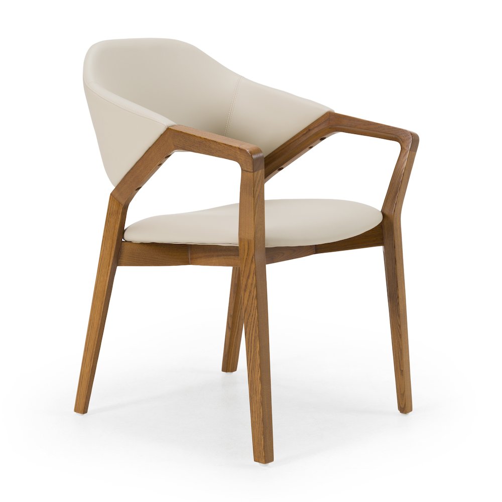 Modrest Ocasio - Mid-Century Modern Cream Vegan Leather + Walnut Dining Chair